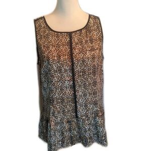 5/$55 Ann Taylor peplum side-zip top - sleeveless - animal print - black trim 8